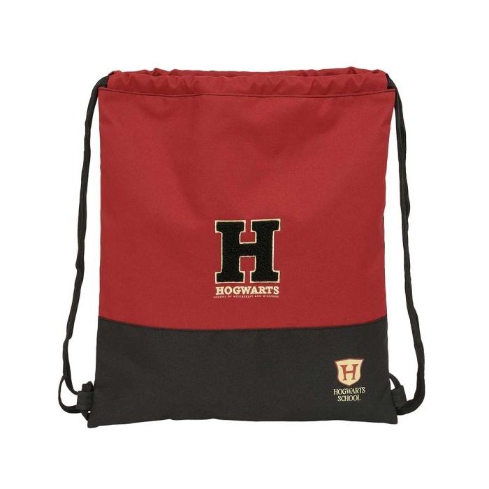 Safta Harry Potter Hogwarts Saco Plano - Cierre con Cordones - Bolsillo Interior con Cremallera - 35x40x1cm - Color Negro y Rojo