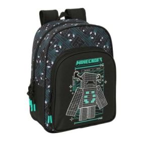 Safta Minecraft Screen Mochila Infantil - Portabotellas - Bolsillo Frontal - Adaptable a Carro - Hombreras Acolchadas - 26x34x11