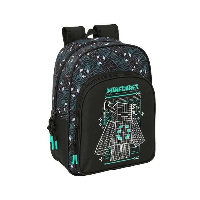 Safta Minecraft Screen Mochila Infantil - Portabotellas - Bolsillo Frontal - Adaptable a Carro - Hombreras Acolchadas - 26x34x11