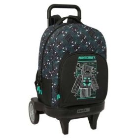 Safta Minecraft Screen Mochila con Carro - Extraible - 33L - Portabotellas - Tarjeta de Identificacion Personal - Ruedas Antivib