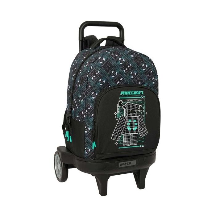 Safta Minecraft Screen Mochila con Carro - Extraible - 33L - Portabotellas - Tarjeta de Identificacion Personal - Ruedas Antivib