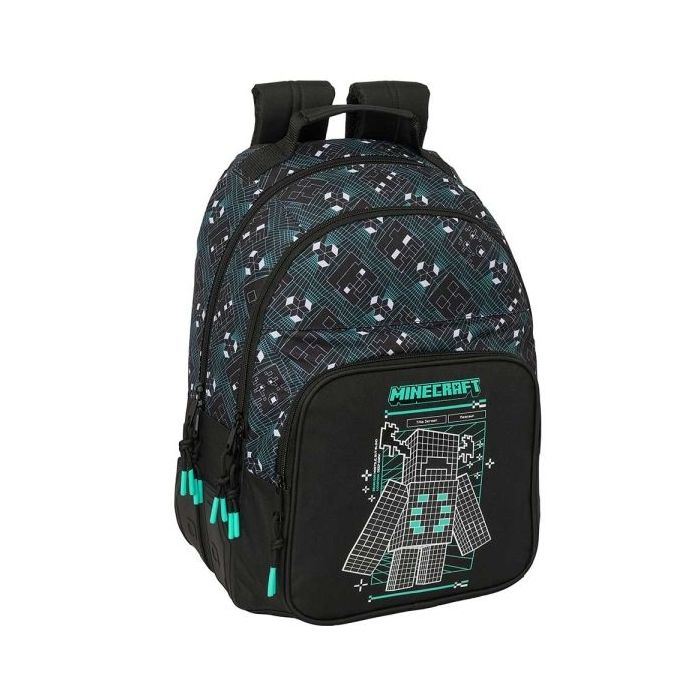 Safta Minecraft Screen Mochila - Adaptable a Carro - Bolsillo Frontal - Portabotellas - Cremallera con Doble Tirador - Asa de Ma