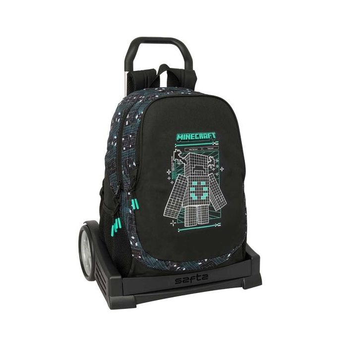 Safta Minecraft Screen Mochila con Carro - Extraible - 23L - Portabotellas - Cremallera con Doble Tirador - Asa de Mano - Espald