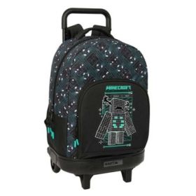 Safta Minecraft Screen Mochila con Carro - Extraible - 33L - Portabotellas - Tarjeta de Identificacion Personal - Cremallera con