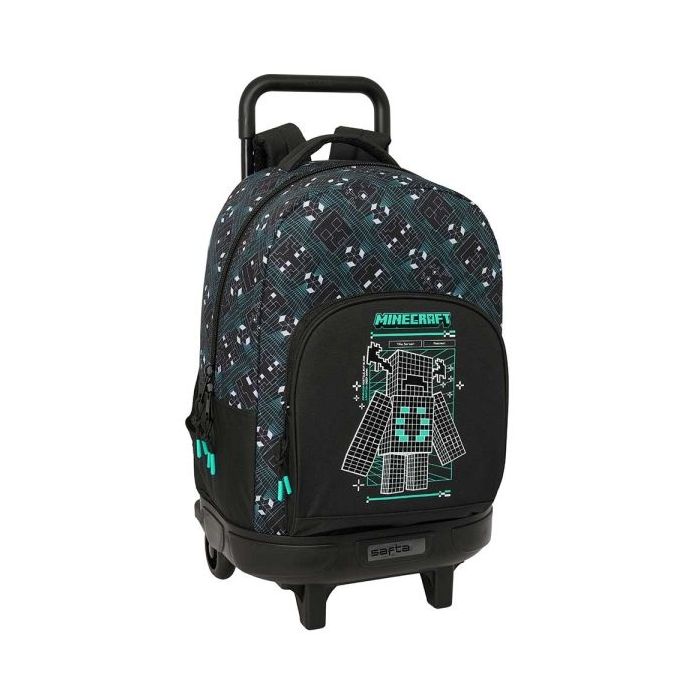 Safta Minecraft Screen Mochila con Carro - Extraible - 33L - Portabotellas - Tarjeta de Identificacion Personal - Cremallera con