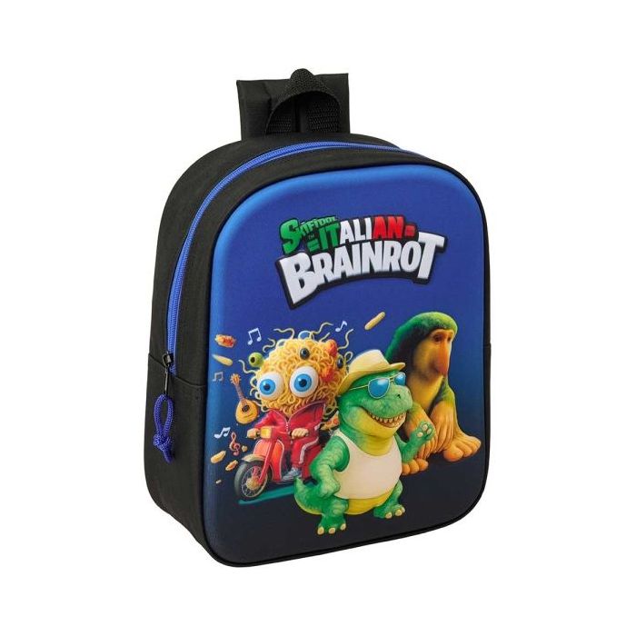 Safta Brainrot Mochila Guarderia 3D - 6L - Cremallera - Asa de Mano - 22x27x10cm - Color Negro y Azul
