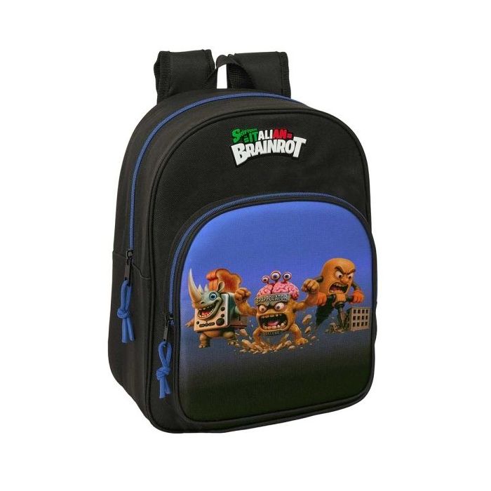 Safta Brainrot Mochila Infantil - Portabotellas - Bolsillo Frontal - Adaptable a Carro - Hombreras Acolchadas - 26x34x11cm - Col