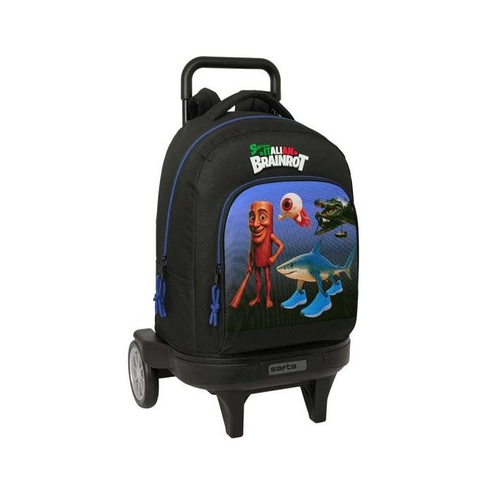 Safta Brainrot Mochila con Carro - Extraible - 33L - Portabotellas - Tarjeta de Identificacion Personal - Ruedas Antivibracion -