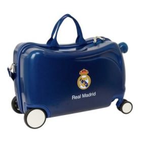 Safta Real Madrid Maleta Trolley Infantil - Reposapies - Bandolera Ajustable - Asas de Mano - Tiradores con Ranura para Candado