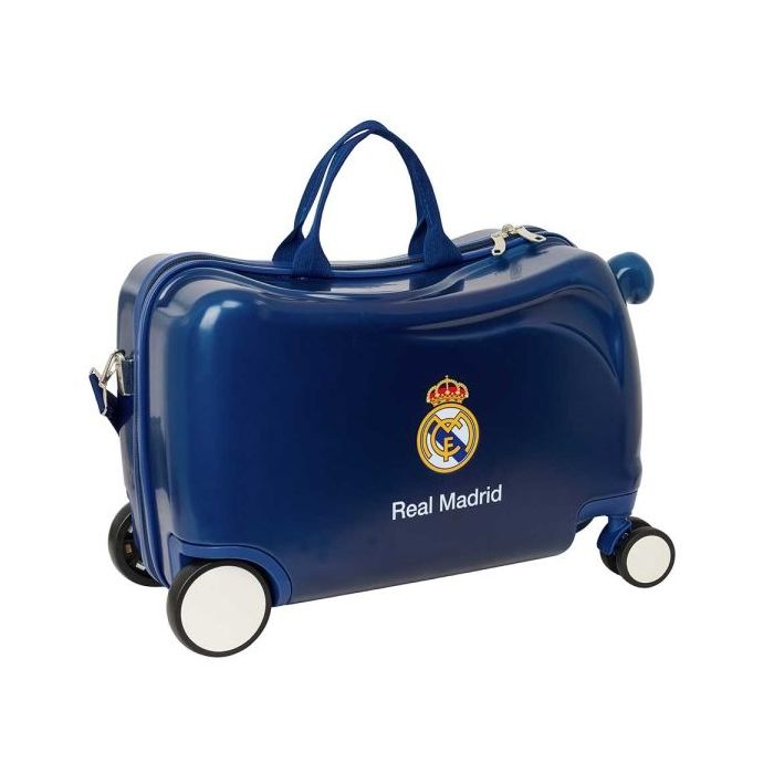 Safta Real Madrid Maleta Trolley Infantil - Reposapies - Bandolera Ajustable - Asas de Mano - Tiradores con Ranura para Candado