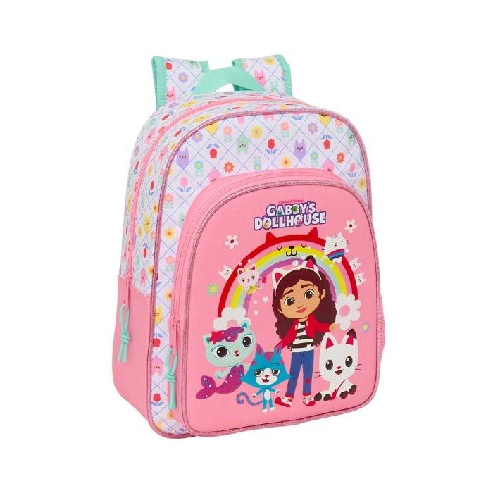 Safta Gabby's Dollhouse Mochila Infantil - Portabotellas - Bolsillo Frontal - Adaptable a Carro - Hombreras Acolchadas - 26x34x1