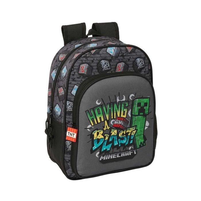 Safta Minecraft Graffiti Mochila Infantil - Portabotellas - Bolsillo Frontal - Adaptable a Carro - Hombreras Acolchadas - 26x34x