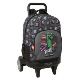 Safta Minecraft Graffiti Mochila con Carro - Extraible - 33L - Portabotellas - Tarjeta de Identificacion Personal - Ruedas Antiv