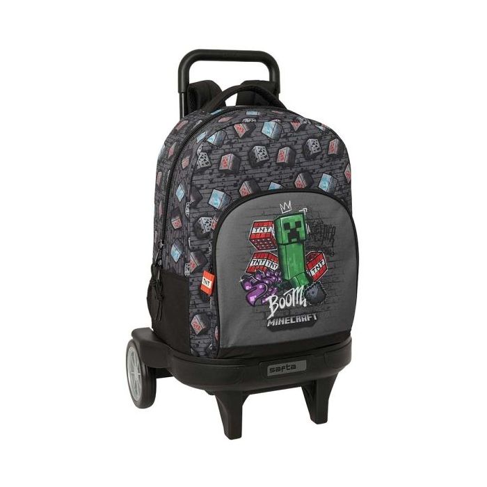 Safta Minecraft Graffiti Mochila con Carro - Extraible - 33L - Portabotellas - Tarjeta de Identificacion Personal - Ruedas Antiv