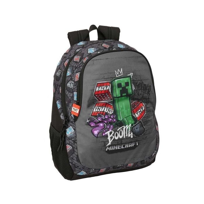 Safta Minecraft Graffiti Mochila - 23L - Adaptable a Carro - Espalda Acolchada - Portabotellas - Cremallera con Doble Tirador -
