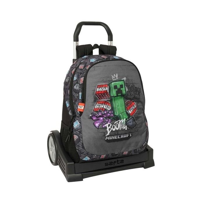 Safta Minecraft Graffiti Mochila con Carro - Extraible - 23L - Portabotellas - Cremallera con Doble Tirador - Asa de Mano - Espa