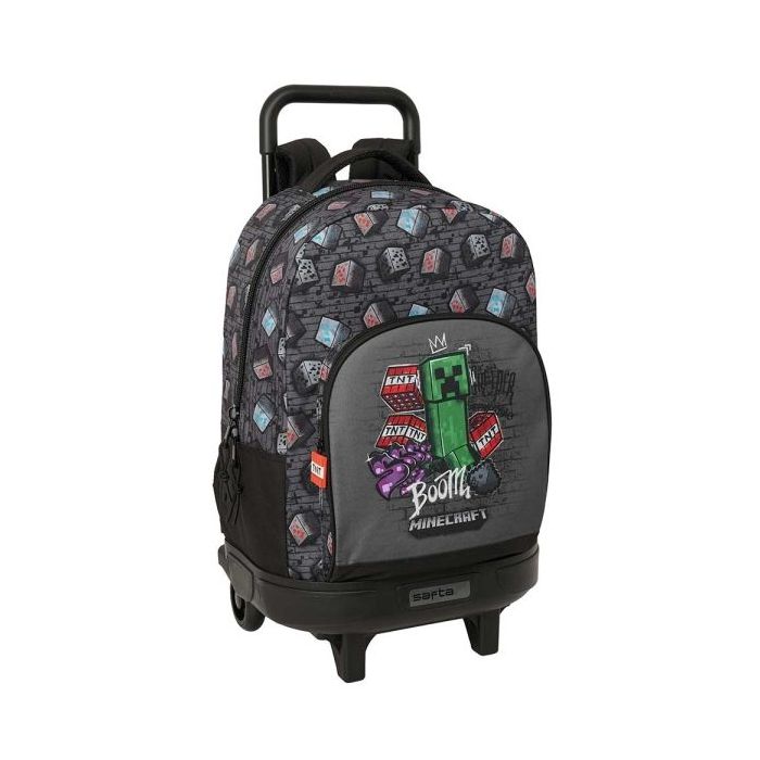Safta Minecraft Graffiti Mochila con Carro - Extraible - 33L - Portabotellas - Tarjeta de Identificacion Personal - Cremallera c
