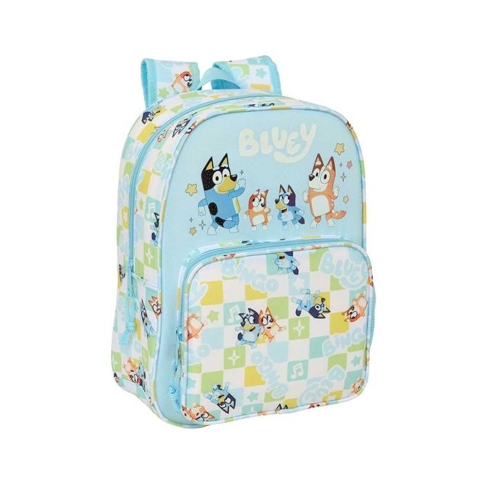 Safta Bluey Ready Mochila Infantil - Portabotellas - Bolsillo Frontal - Adaptable a Carro - Hombreras Acolchadas - 26x34x11cm -