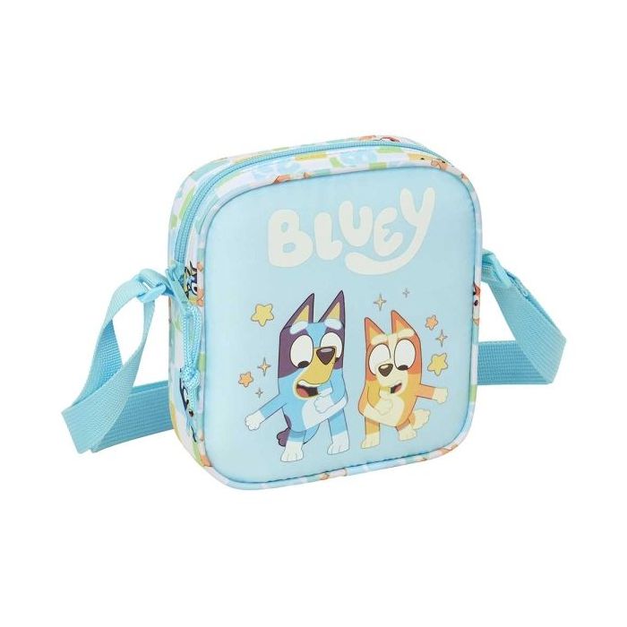 Safta Bluey Ready Bolsito con Bandolera Ajustable - Compacto - Cierre con Cremallera - 16x18x4cm - Color Azul Pastel