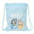 Safta Bluey Ready Saco Plano - Cierre con Cordones - Bolsillo Interior con Cremallera - 26x34x1cm - Color Azul Pastel