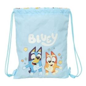 Safta Bluey Ready Saco Plano - Cierre con Cordones - Bolsillo Interior con Cremallera - 26x34x1cm - Color Azul Pastel