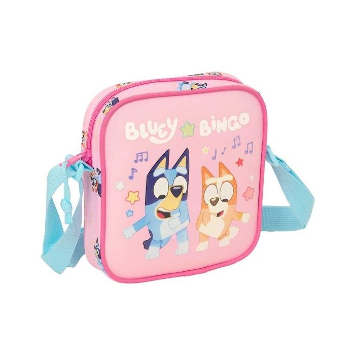Safta Bluey Dance Bolsito con Bandolera Ajustable - Compacto - Cierre con Cremallera - 16x18x4cm - Color Rosa