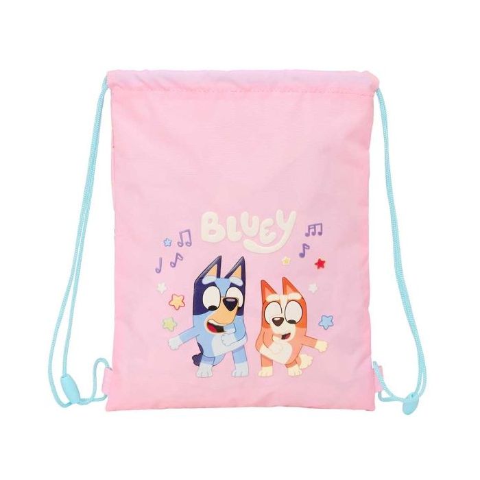 Safta Bluey Dance Saco Plano - Cierre con Cordones - Bolsillo Interior con Cremallera - 26x34x1cm - Color Rosa