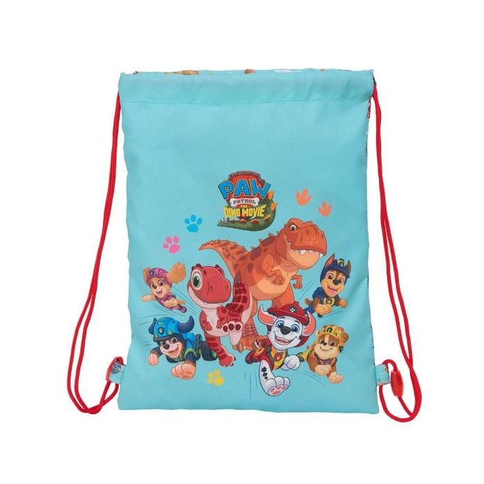 Safta Paw Patrol Dino Rescue Saco Plano - Cierre con Cordones - Bolsillo Interior con Cremallera - 26x34x1cm - Color Azul Pastel
