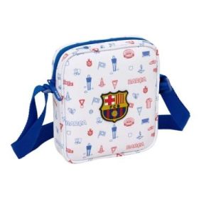 Safta F.C.Barcelona Preescolar Bolsito con Bandolera Ajustable - Compacto - Cierre con Cremallera - 16x18x4cm - Color Blanco