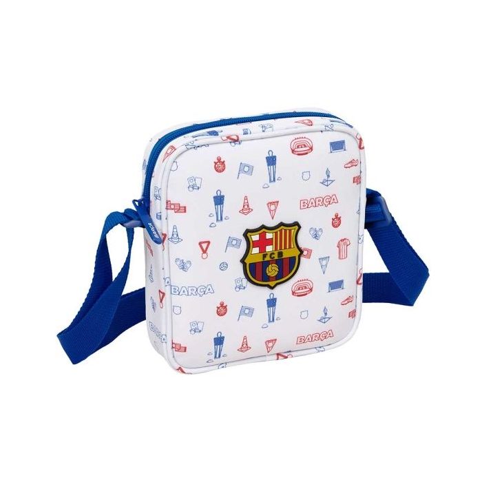 Safta F.C.Barcelona Preescolar Bolsito con Bandolera Ajustable - Compacto - Cierre con Cremallera - 16x18x4cm - Color Blanco