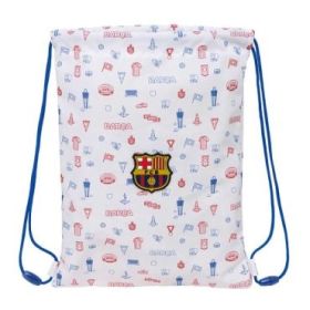 Safta F.C.Barcelona Preescolar Saco Plano - Cierre con Cordones - Bolsillo Interior con Cremallera - 26x34x1cm - Color Blanco