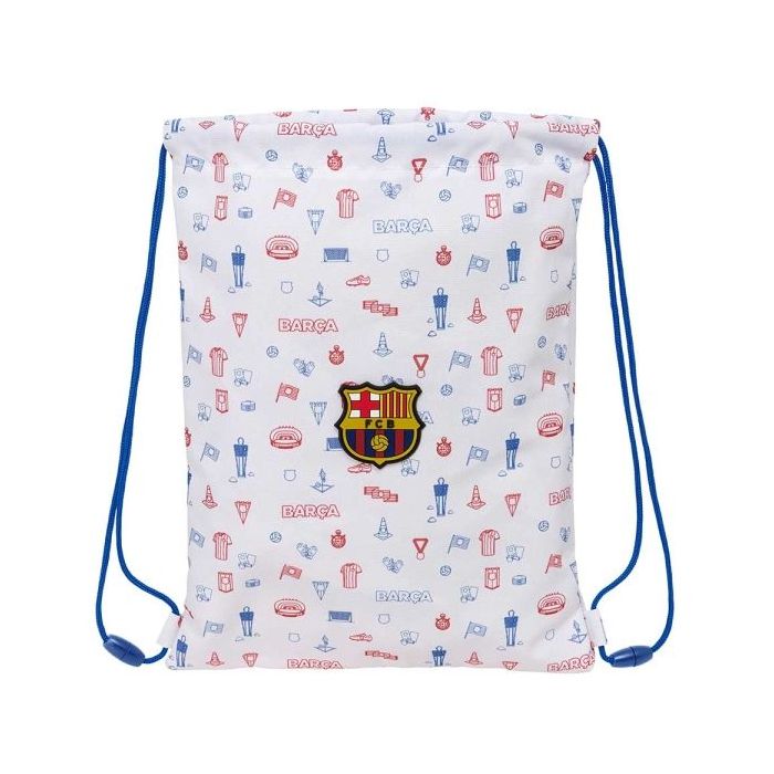 Safta F.C.Barcelona Preescolar Saco Plano - Cierre con Cordones - Bolsillo Interior con Cremallera - 26x34x1cm - Color Blanco