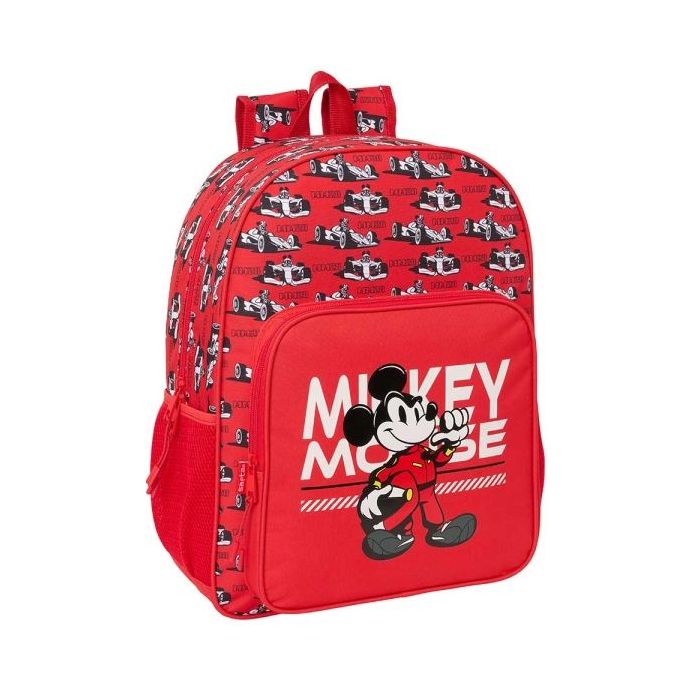 Safta Mickey and Friends Racing Mochila - Adaptable a Carro - Bolsillo Frontal - Portabotellas - Cremallera con Doble Tirador -