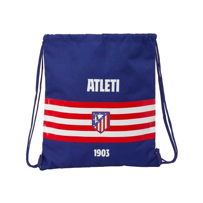 Safta Atletico de Madrid Saco Plano - Cierre con Cordones - Bolsillo Interior con Cremallera - 35x40x1cm - Color Azul Marino