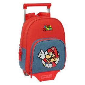 Safta Super Mario Mochila con Carro - Extraible - Portabotellas - Bolsillo Frontal - Asa de Mano - 28x34x10cm - Color Rojo y Azu