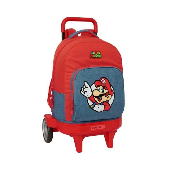 Safta Super Mario Mochila con Carro - Extraible - 33L - Portabotellas - Tarjeta de Identificacion Personal - Ruedas Antivibracio