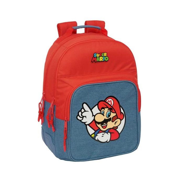 Safta Super Mario Mochila - Adaptable a Carro - Bolsillo Frontal - Portabotellas - Cremallera con Doble Tirador - Asa de Mano -