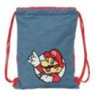 Safta Super Mario Saco Plano - Cierre con Cordones - Bolsillo Interior con Cremallera - 26x34x1cm - Color Rojo y Azul