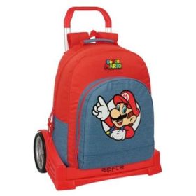 Safta Super Mario Mochila con Carro - Extraible - Bolsillo Frontal - Cremallera con Doble Tirador - Asa de Mano - 32x42x15cm - C