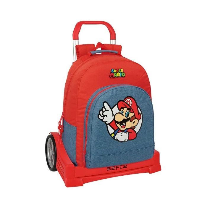 Safta Super Mario Mochila con Carro - Extraible - Bolsillo Frontal - Cremallera con Doble Tirador - Asa de Mano - 32x42x15cm - C