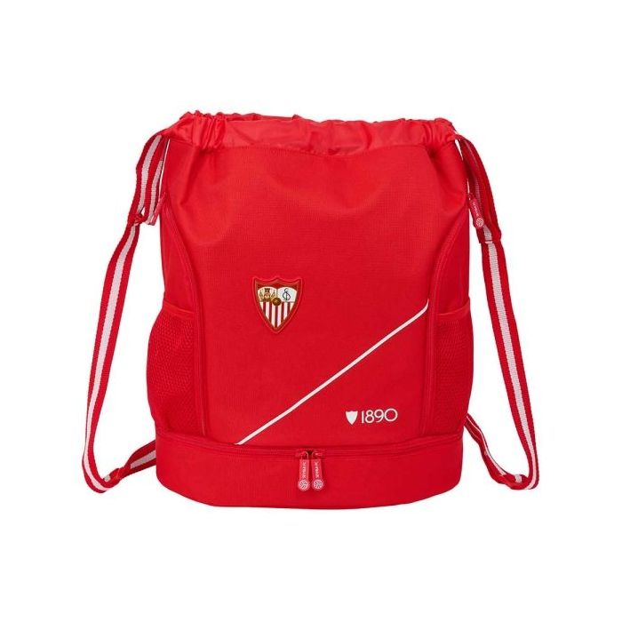 Safta Sevilla FC Saco Mochila - Cremallera Bidireccional - Portabotellas - Hombreras de Cinta Ajustables - Compartimento Inferio