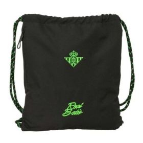 Safta Real Betis Balompie Saco de Deporte - Cierre con Cordones - Bolsillo Lateral con Cremallera - 35x40x1cm - Color Negro y Ve