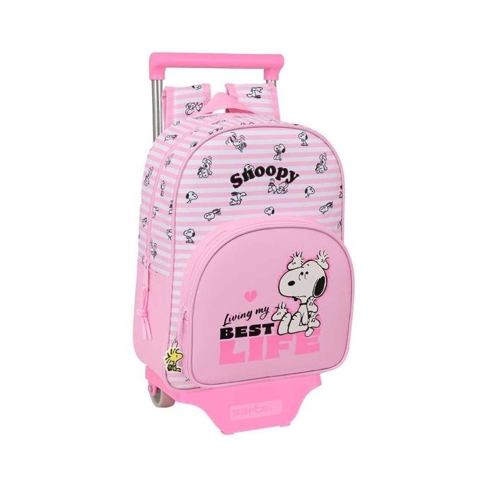 Safta Snoopy Mochila con Carro - Extraible - Portabotellas - Bolsillo Frontal - Asa de Mano - 26x34x11cm - Color Rosa
