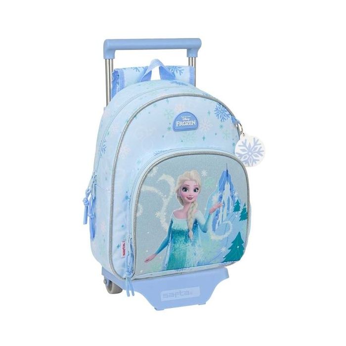 Safta Frozen Mochila con Carro - Extraible - Portabotellas - Bolsillo Frontal - Asa de Mano - 28x34x10cm - Color Azul Pastel