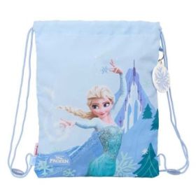 Safta Frozen Saco Plano - Cierre con Cordones - Bolsillo Interior con Cremallera - 26x34x1cm - Color Azul Pastel