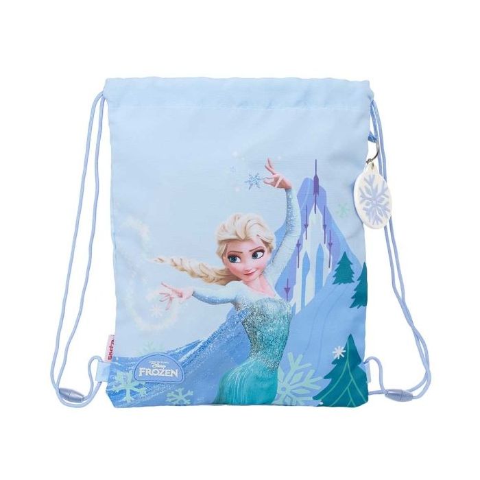 Safta Frozen Saco Plano - Cierre con Cordones - Bolsillo Interior con Cremallera - 26x34x1cm - Color Azul Pastel