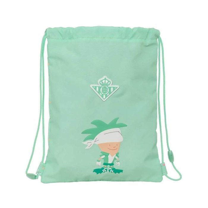Safta Real Betis Balompie Preescolar Saco Plano - Cierre con Cordones - Bolsillo Interior con Cremallera - 26x34x1cm - Color Ver