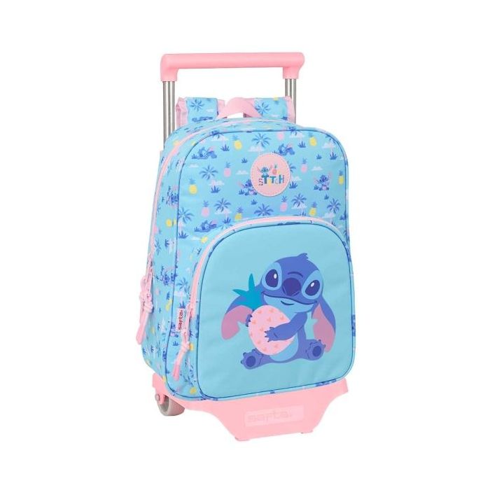 Safta Stitch Waves Mochila con Carro - Extraible - Portabotellas - Bolsillo Frontal - Asa de Mano - 26x34x11cm - Color Azul Clar
