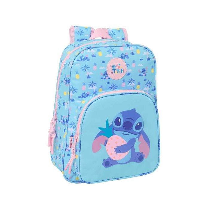 Safta Stitch Waves Mochila Infantil - Portabotellas - Bolsillo Frontal - Adaptable a Carro - Hombreras Acolchadas - 26x34x11cm -