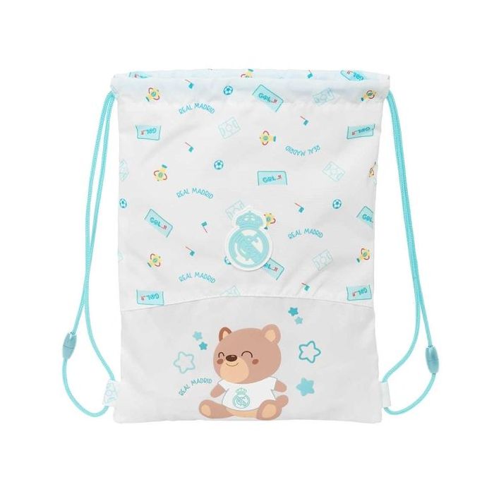 Safta Real Madrid Preescolar Saco Plano Infantil - Cierre Mediante Cordones - Bolsillo Interior con Cremallera - Seguridad Antie